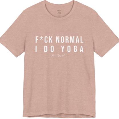 Bold yoga slogan tee in Heather Prism Peach — Funny Yoga Shirts collection by Ramro Yoga Wear