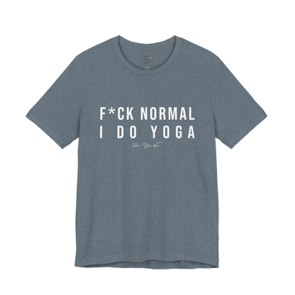 Bold yoga slogan tee in Heather Slate — Funny Yoga Shirts collection by Ramro Yoga Wear