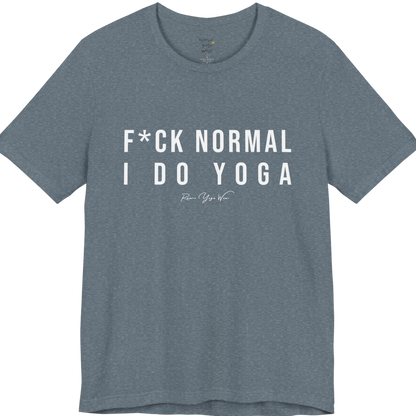 Bold yoga slogan tee in Heather Slate — Funny Yoga Shirts collection by Ramro Yoga Wear