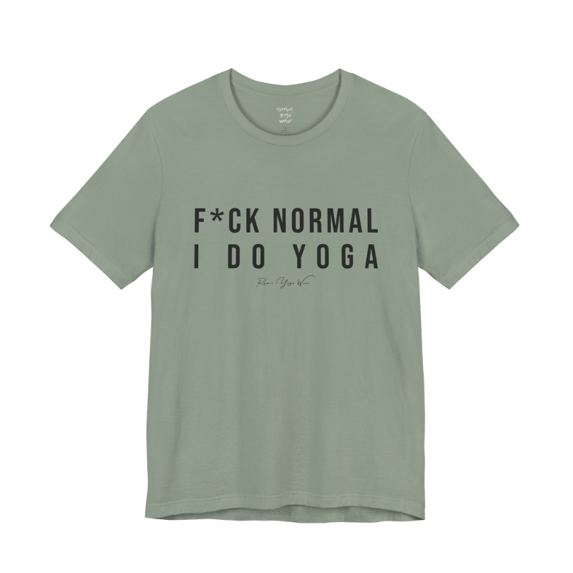 Bold yoga slogan tee in Sage — Funny Yoga Shirts collection by Ramro Yoga Wear