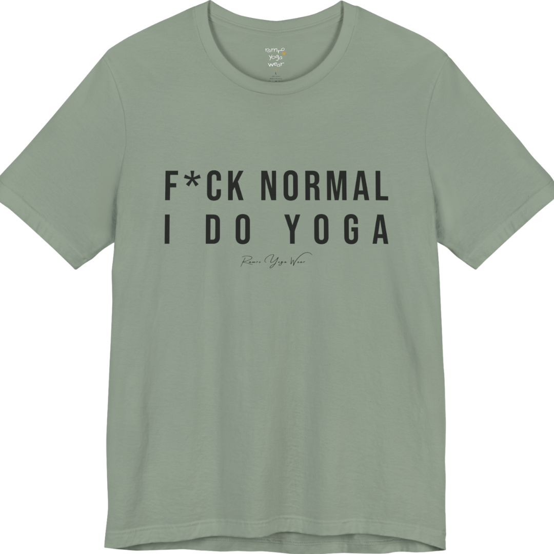 Bold yoga slogan tee in Sage — Funny Yoga Shirts collection by Ramro Yoga Wear