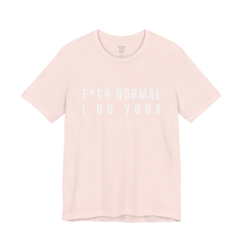 Bold yoga slogan tee in Soft Pink — Funny Yoga Shirts collection by Ramro Yoga Wear