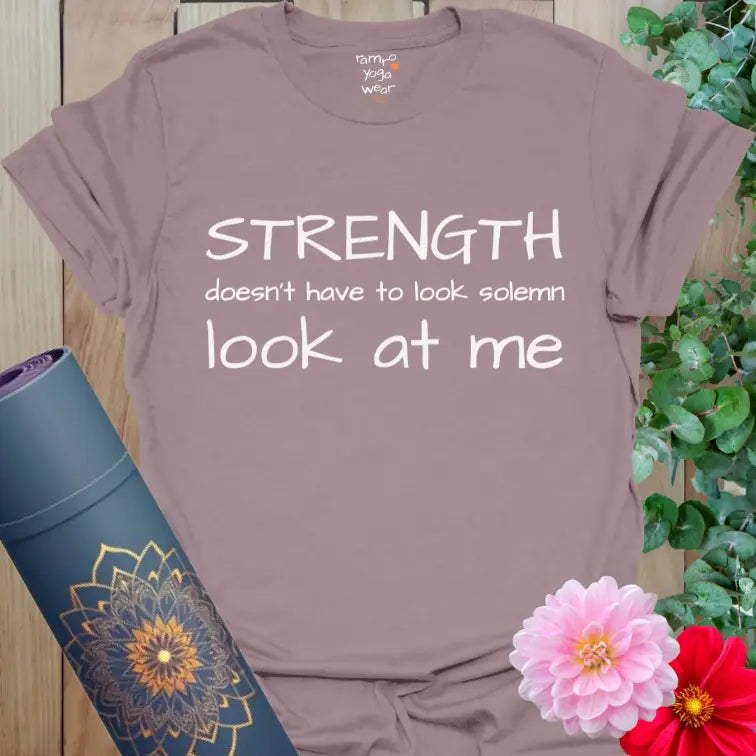 Paragon Look At Me T-Shirt featuring confident yoga typography inspired by calm strength.