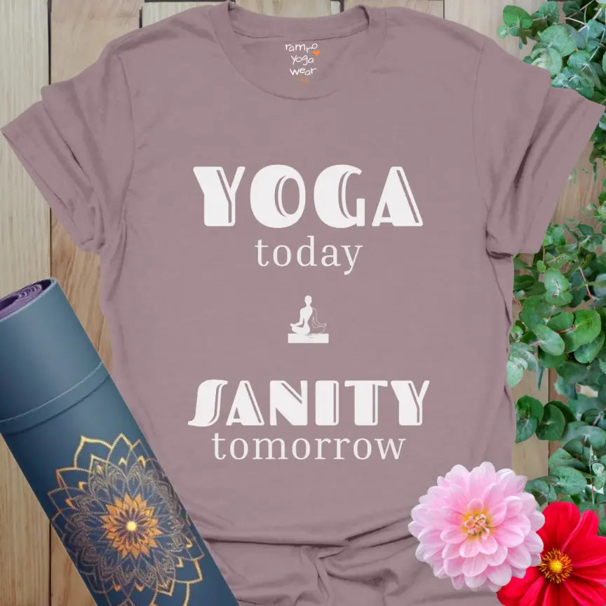 Paragon Tomorrow T-Shirt showcasing a modern, grounding yoga mantra with a relaxed, soothing visual aesthetic.