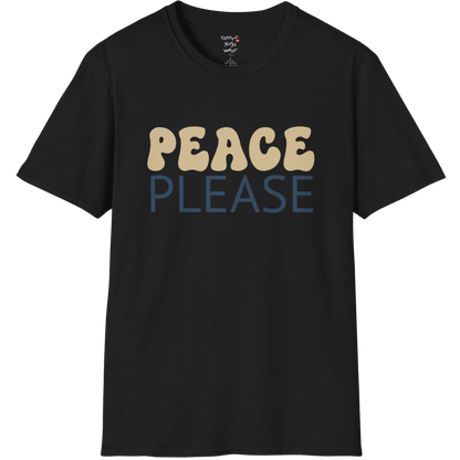 Wavy retro "Peace Please" typography design on Black tee — The Vault collection by Ramro Yoga Wear