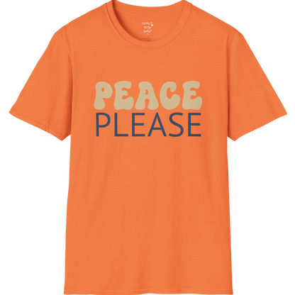 Wavy retro "Peace Please" typography design on Heather Orange tee — The Vault collection by Ramro Yoga Wear