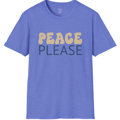 Wavy retro "Peace Please" typography design on Heather Royal tee — The Vault collection by Ramro Yoga Wear