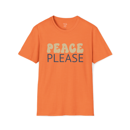 Wavy retro "Peace Please" typography design on Heather Orange tee — The Vault collection by Ramro Yoga Wear