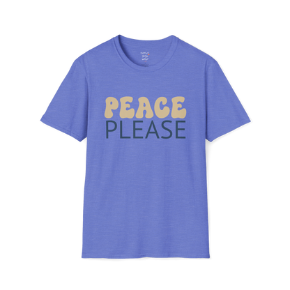 Wavy retro "Peace Please" typography design on Heather Royal tee — The Vault collection by Ramro Yoga Wear