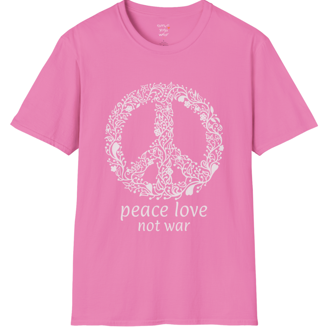 Vintage floral peace symbol design with "peace love not war" text — The Vault collection by Ramro Yoga Wear — Azalea