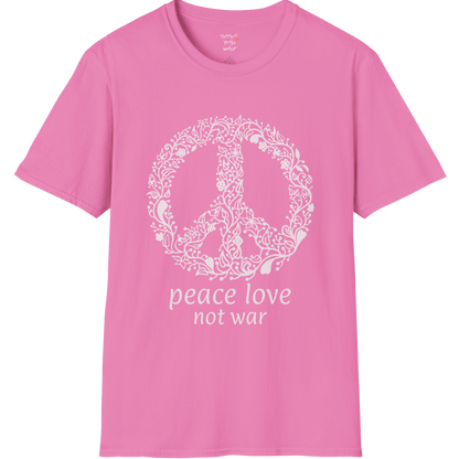 Vintage floral peace symbol design with "peace love not war" text — The Vault collection by Ramro Yoga Wear — Azalea
