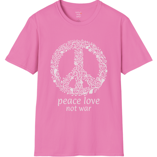 Vintage floral peace symbol design with "peace love not war" text — The Vault collection by Ramro Yoga Wear — Azalea