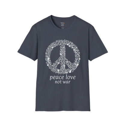 Vintage floral peace symbol design with "peace love not war" text — The Vault collection by Ramro Yoga Wear — Heather Navy