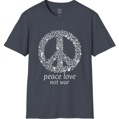 Vintage floral peace symbol design with "peace love not war" text — The Vault collection by Ramro Yoga Wear — Heather Navy