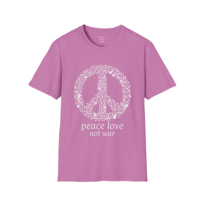 Vintage floral peace symbol design with "peace love not war" text — The Vault collection by Ramro Yoga Wear — Heather Radiant Orchid