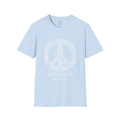 Vintage floral peace symbol design with "peace love not war" text — The Vault collection by Ramro Yoga Wear — Light Blue