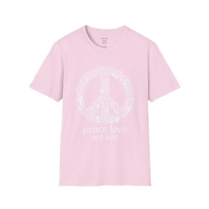 Vintage floral peace symbol design with "peace love not war" text — The Vault collection by Ramro Yoga Wear — Light Pink
