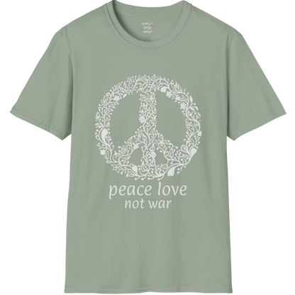 Vintage floral peace symbol design with "peace love not war" text — The Vault collection by Ramro Yoga Wear — Sage