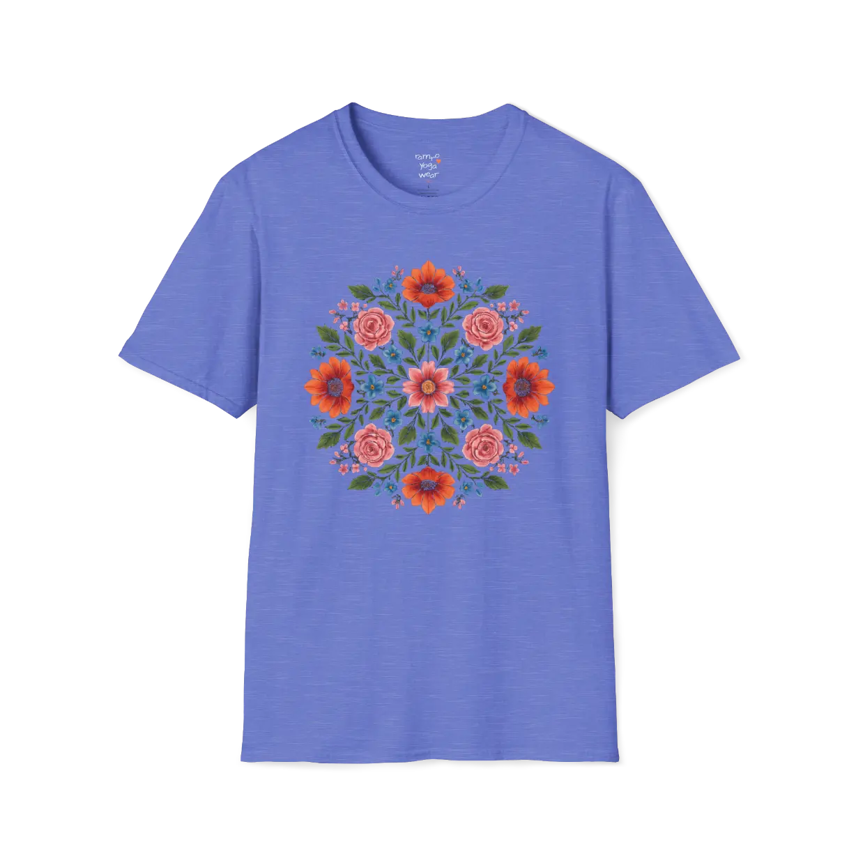 Petal Prism T-Shirt, floral mandala design — The Vault collection by Ramro Yoga Wear, Heather Royal