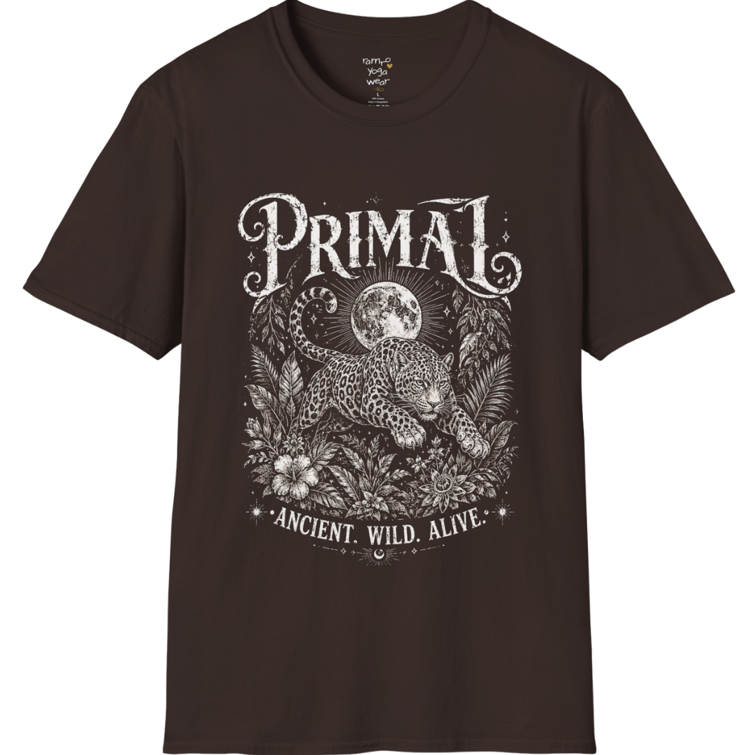 Dark Chocolate Primal T-Shirt with striking vintage spiritual illustration and distressed primal-inspired graphic artwork