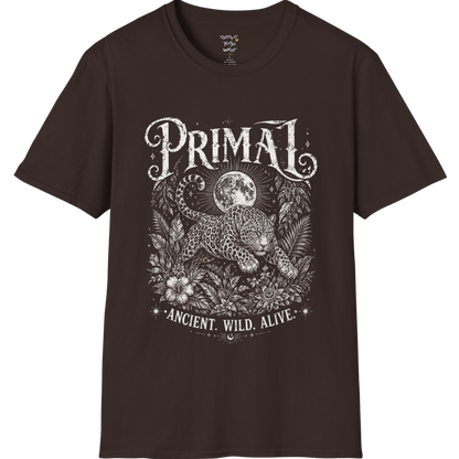 Dark Chocolate Primal T-Shirt with striking vintage spiritual illustration and distressed primal-inspired graphic artwork