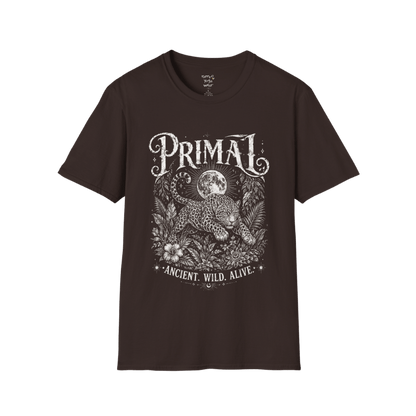 Dark Chocolate Primal T-Shirt with striking vintage spiritual illustration and distressed primal-inspired graphic artwork