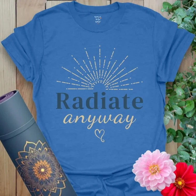 Heather Royal Radiate T-Shirt with shining affirmation and unisex fit. Calm, confident, and full of quiet fire.