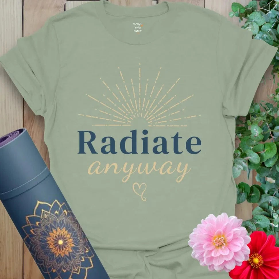 Sage Radiate T-Shirt featuring soft font and symbolic glow. Perfect gift tee for gentle strength and breathwork.