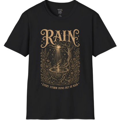 Rain falling into a stone basin beneath an ancient tree — Sacred Thread collection by Ramro Yoga Wear in Black