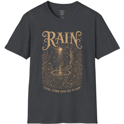 Rain falling into a stone basin beneath an ancient tree — Sacred Thread collection by Ramro Yoga Wear in Dark Heather Grey