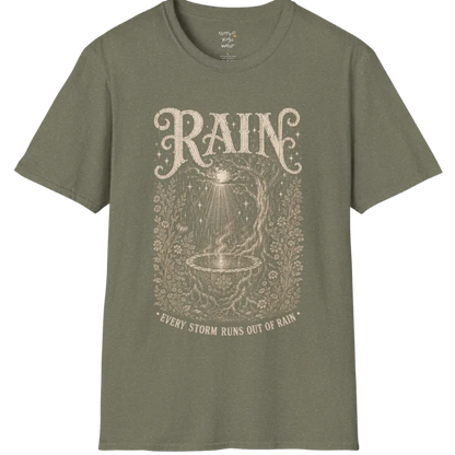 Rain falling into a stone basin beneath an ancient tree — Sacred Thread collection by Ramro Yoga Wear in Heather Military Green