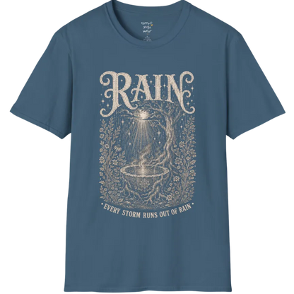 Rain falling into a stone basin beneath an ancient tree — Sacred Thread collection by Ramro Yoga Wear in Indigo Blue