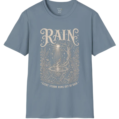 Rain falling into a stone basin beneath an ancient tree — Sacred Thread collection by Ramro Yoga Wear in Stone Blue