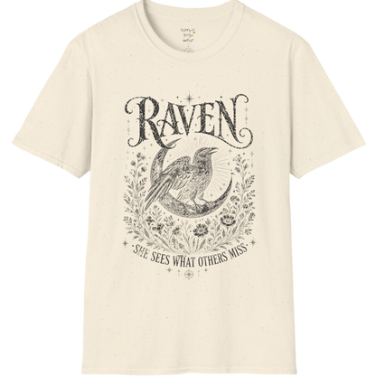 Natural Raven T-Shirt with vintage mystical raven artwork, moon phase symbolism, and distressed celestial illustration styling