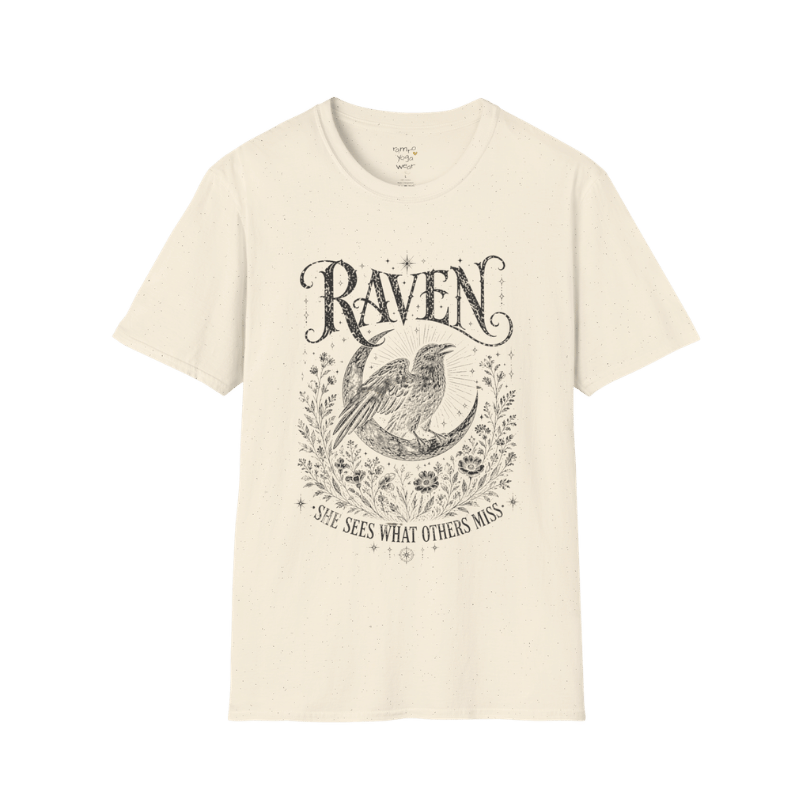 Natural Raven T-Shirt with vintage mystical raven artwork, moon phase symbolism, and distressed celestial illustration styling.