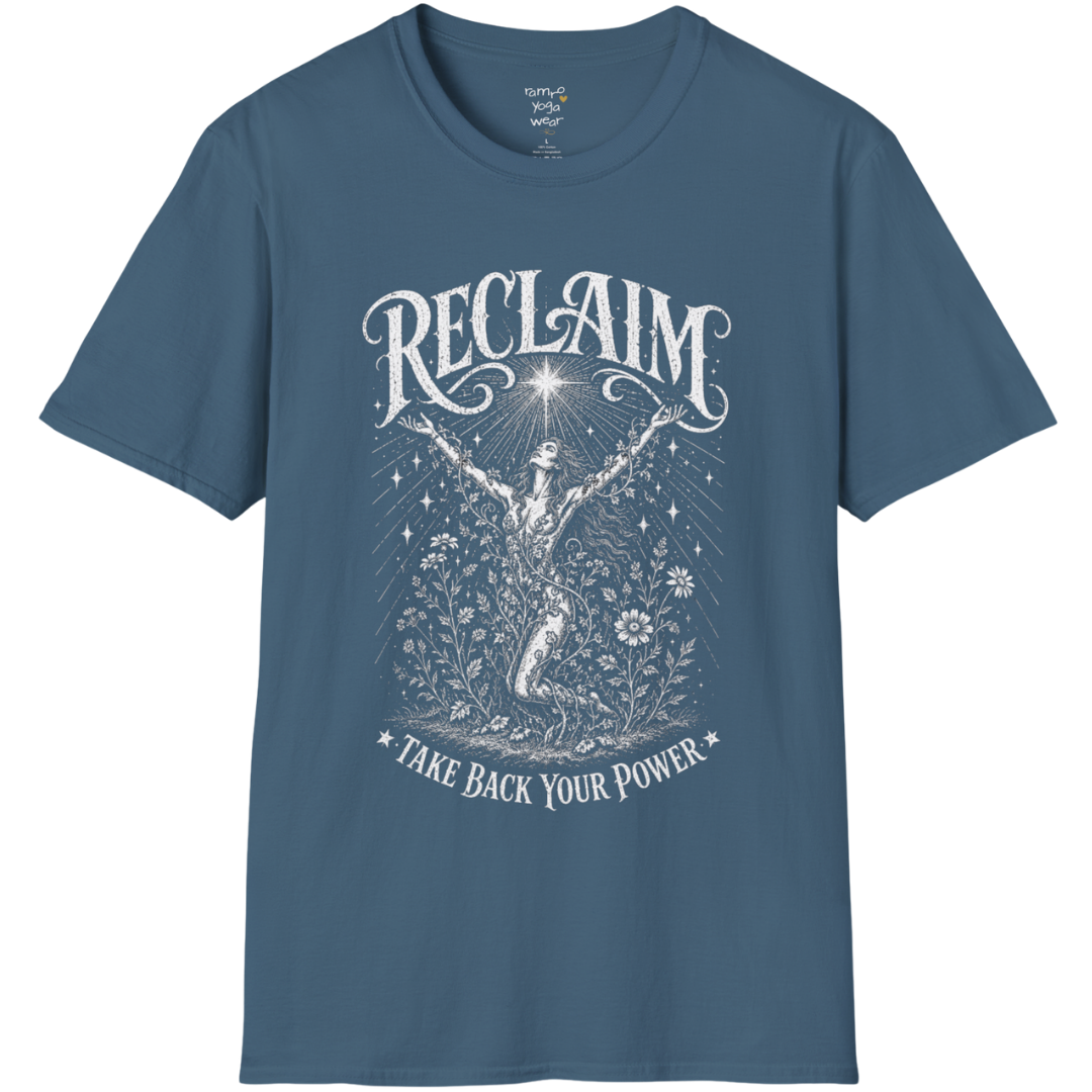Indigo Blue Reclaim T-Shirt with celestial-inspired etched illustration and relaxed soulful styling.