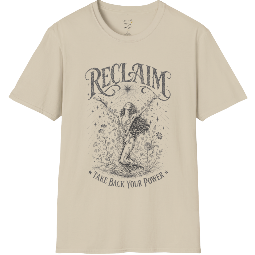 Sand Reclaim T-Shirt featuring vintage celestial illustration styling with soft spiritual streetwear energy.