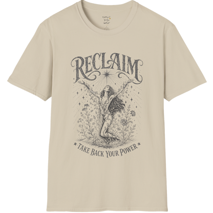 Sand Reclaim T-Shirt featuring vintage celestial illustration styling with soft spiritual streetwear energy.