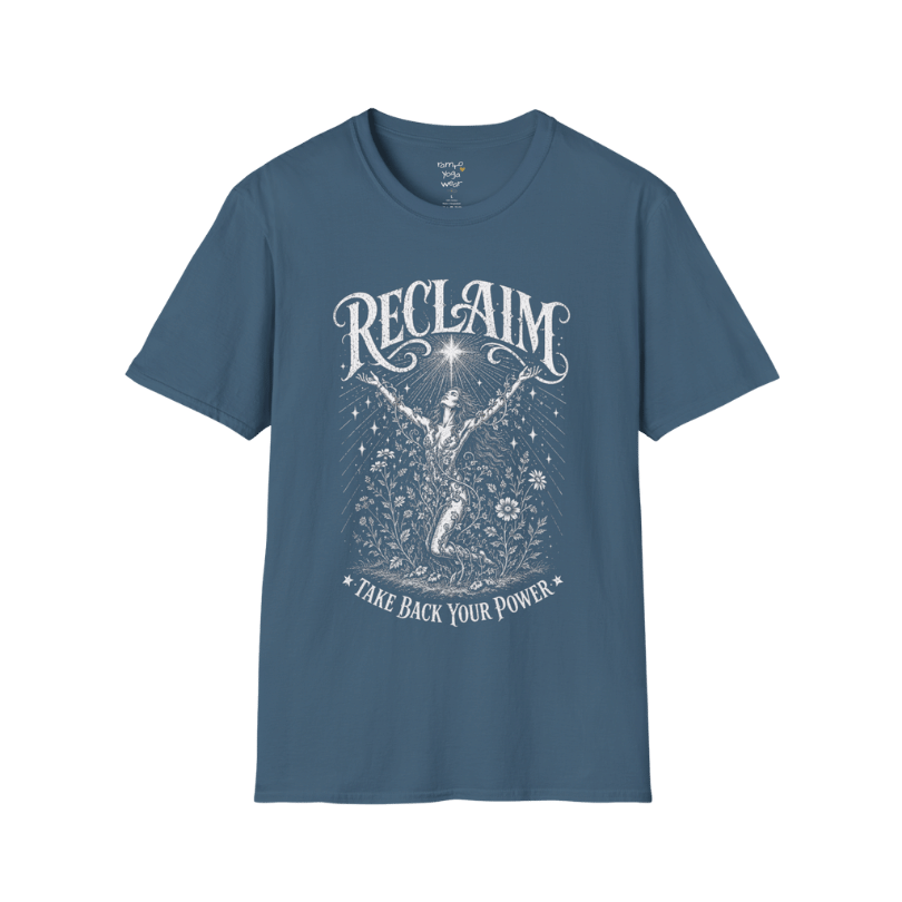 Indigo Blue Reclaim T-Shirt with celestial-inspired etched illustration and relaxed soulful styling.