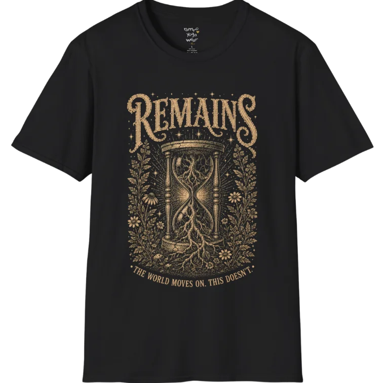 A short sleeved tee, design an hourglass with tree roots growing through it — Sacred Thread collection by Ramro Yoga Wear in Black