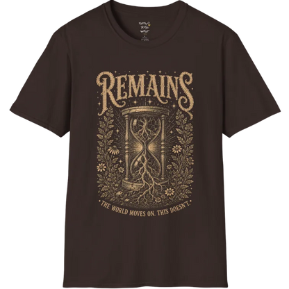 A short sleeved tee, design an hourglass with tree roots growing through it — Sacred Thread collection by Ramro Yoga Wear in Dark Chocolate
