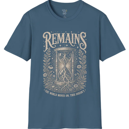 A short sleeved tee, design an hourglass with tree roots growing through it — Sacred Thread collection by Ramro Yoga Wear in Indigo Blue