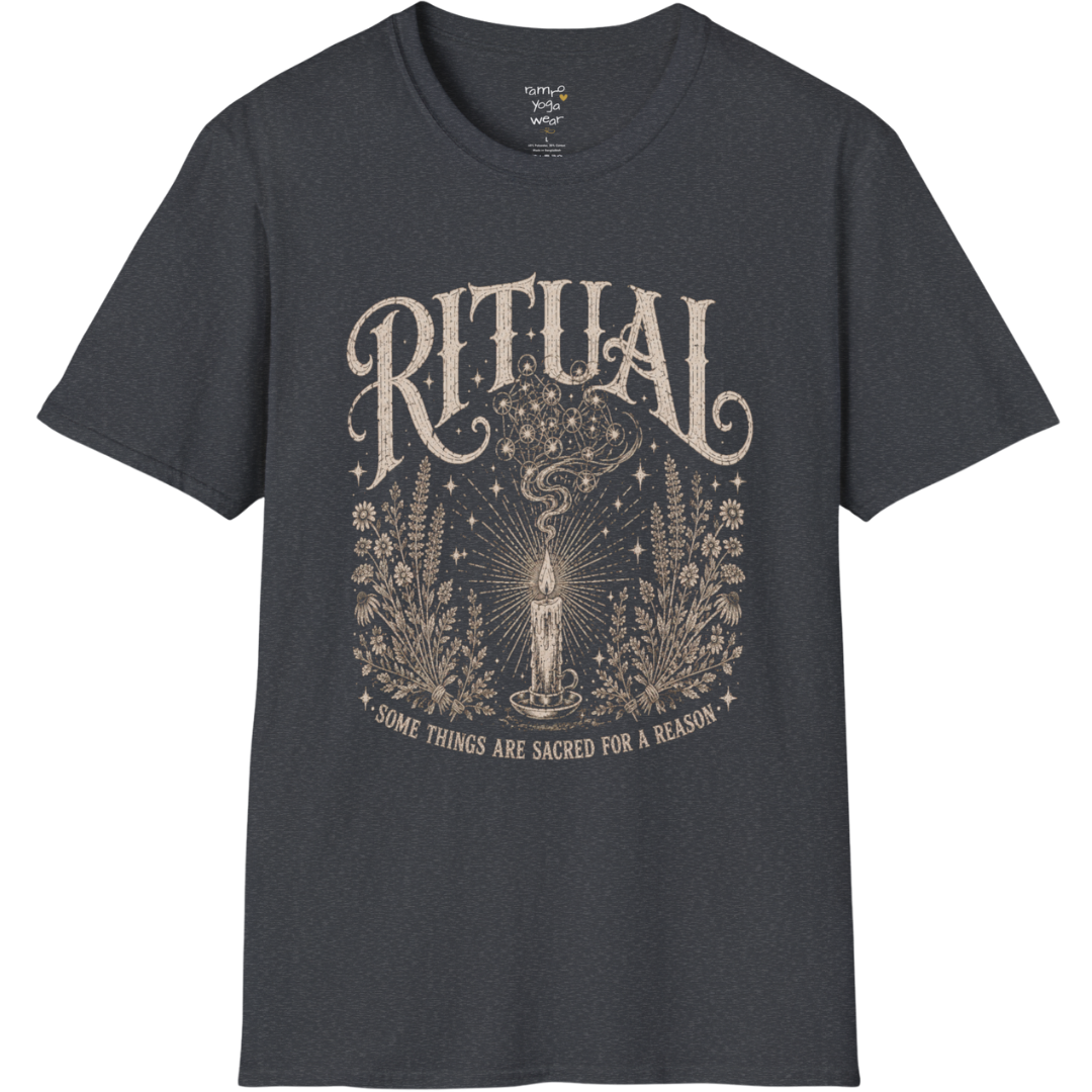 Lit candle with incense smoke and botanical detail — Wild Devotion collection by Ramro Yoga Wear in Dark Heather Grey