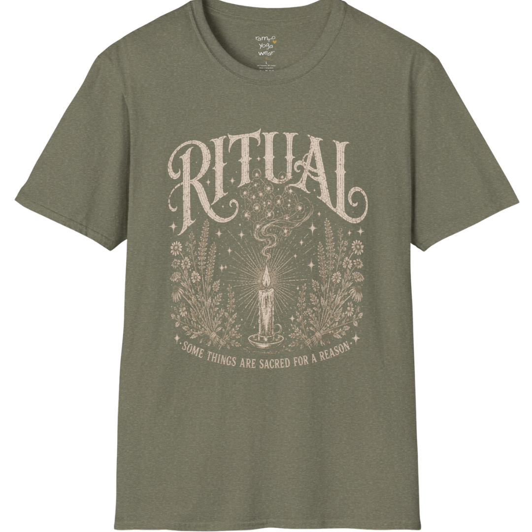 Lit candle with incense smoke and botanical detail — Wild Devotion collection by Ramro Yoga Wear in Heather Military Green