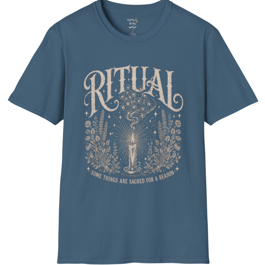 Lit candle with incense smoke and botanical detail — Wild Devotion collection by Ramro Yoga Wear in Indigo Blue