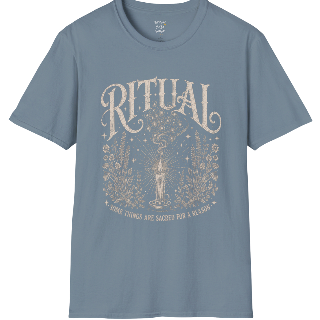 Lit candle with incense smoke and botanical detail — Wild Devotion collection by Ramro Yoga Wear in Stone Blue