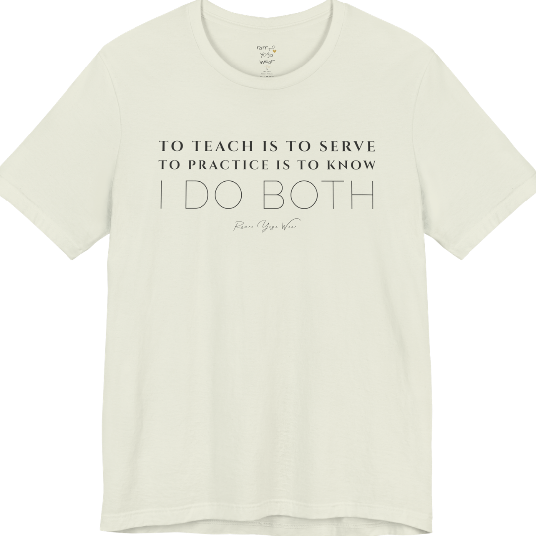 TO TEACH IS TO SERVE TO PRACTICE IS TO KNOW I DO BOTH yoga teacher gift tee flat lay in Citron — Yoga Teacher Gifts collection by Ramro Yoga Wear