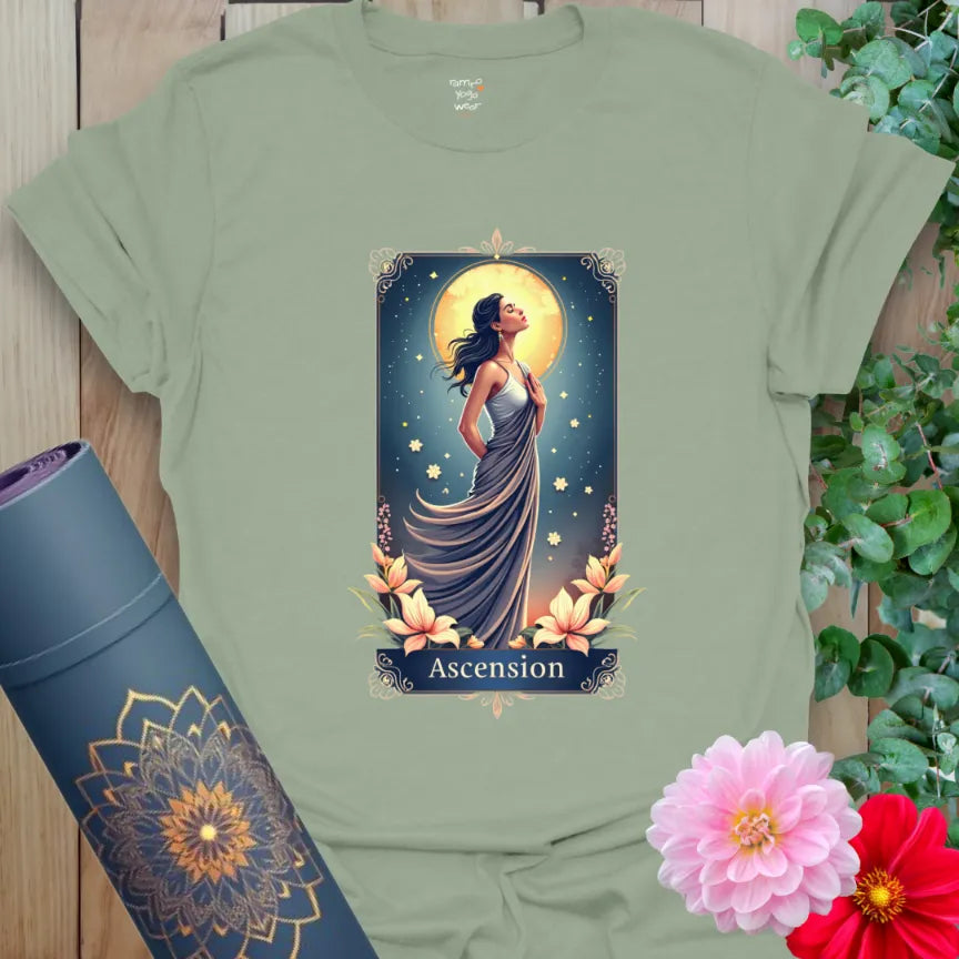 Sage Ascension T-Shirt with glowing full moon design from Soul In Flow by Ramro Yoga Wear