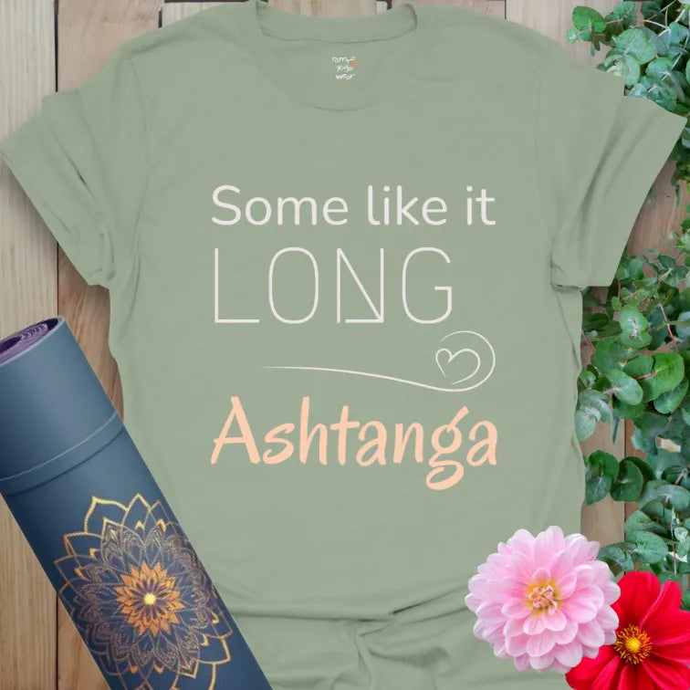 Sage Ashtanga T-Shirt with minimal design and cheeky slogan. Calm color, bold spirit — yoga humor meets dedication.