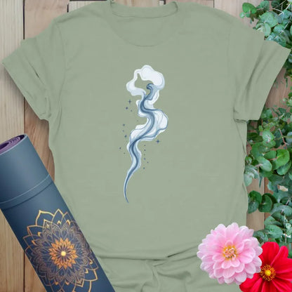 Sage green spiritual t-shirt with ethereal smoke and stardust design